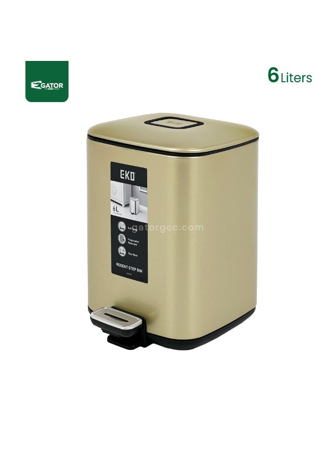 EKO Stainless Steel Square Slow Closing Bin 6L Gold - Image 1